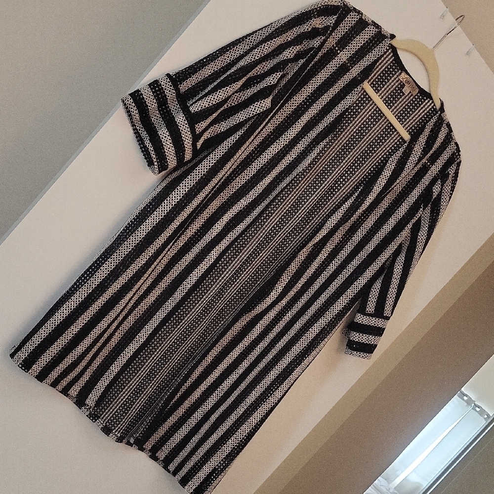 Lavish Black and White Striped Long Duster